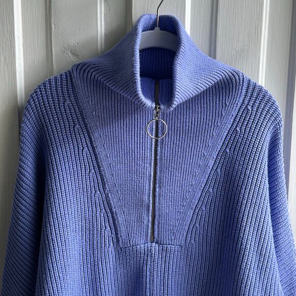 STAUD Kirby Chunky Knit Ribbed Quarter Zip Sweater Periwinkle - Picture 3 of 8